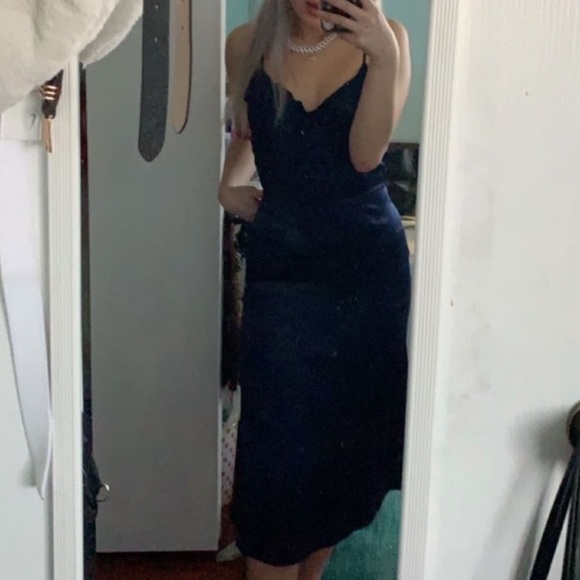 Aritzia Wilfred milly satin navy dress size 0 - Picture 1 of 3